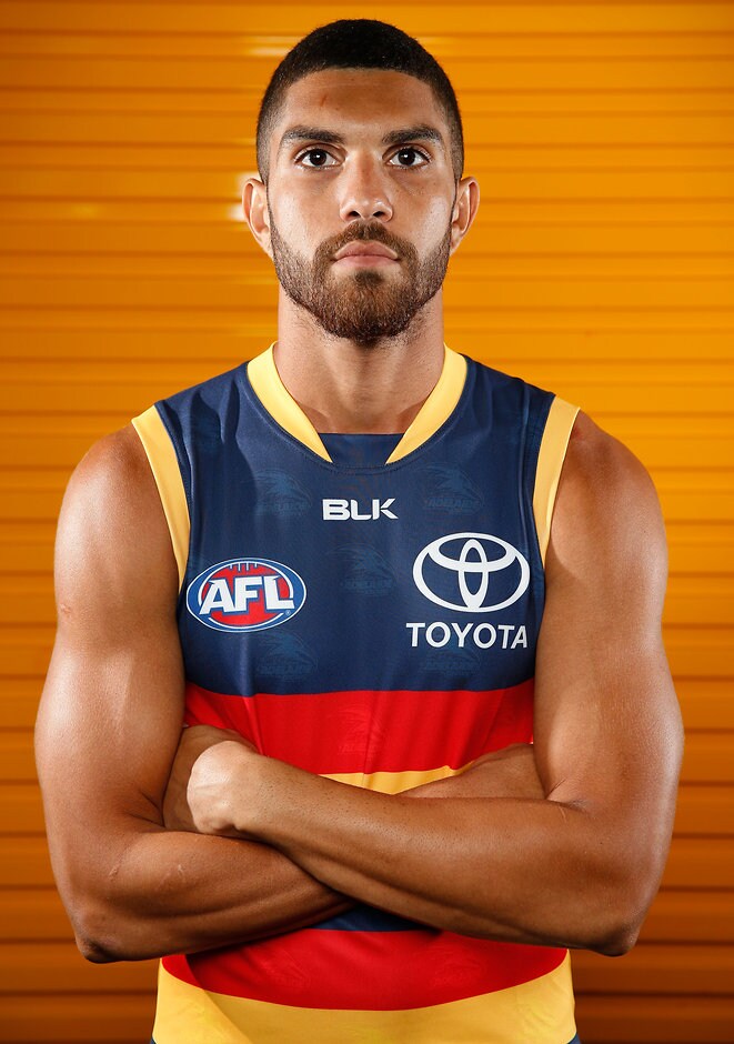AFL 2016 Portraits - Adelaide Crows ADELAIDE, AUSTRALIA - FEBRUARY 09: Curtly Hampton of the Crows poses for a portrait during the Adelaide Crows team photo day at AAMI Stadium in Adelaide, Australia on February 09, 2016. (Photo by Adam Trafford/AFL Media)